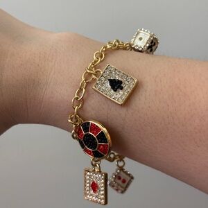 OPC CN Gold Casino Charm Bracelet – Dice, Poker Chip, Playing Cards Toggle Clasp